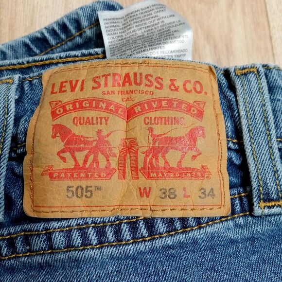 Levis‎ 505 Jeans Mens 38x34 Straight Leg Denim Cotton Medium Wash American - Picture 9 of 12